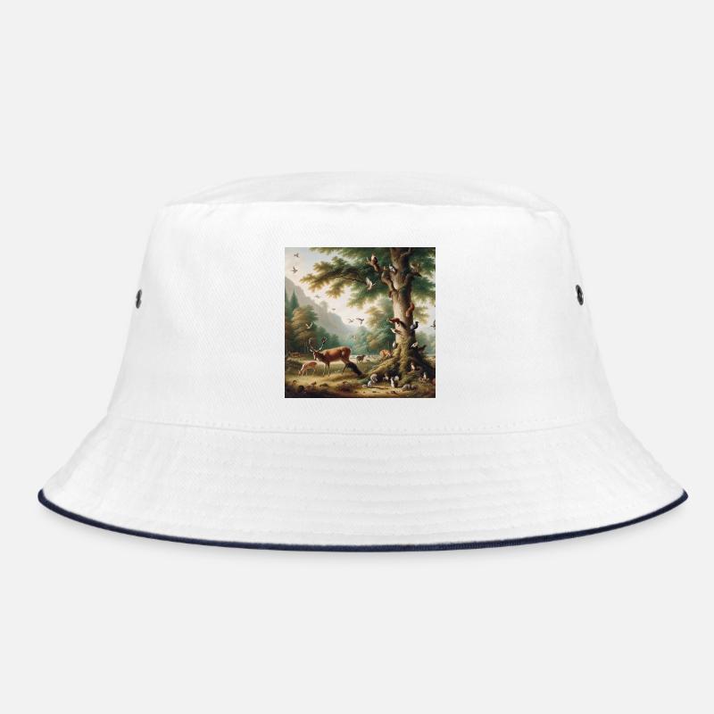 Forest scene with deer and nature - Bucket Hat - white/navy