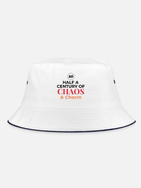 50. Geburtstag Half Century Chaos Charm - Bucket Hat - Weiß/Navy - Vorne