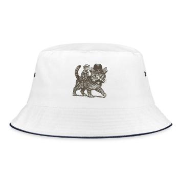 Katze Cowboy Maus Hut Western Trend 2025 - Bucket Hat - Weiß/Navy - Vorne