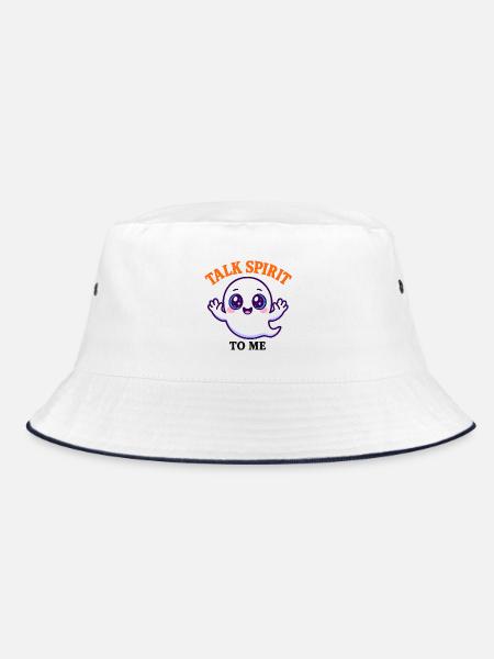 Kawaii Geist mit blauen Augen Halloween - Bucket Hat - Weiß/Navy - Vorne