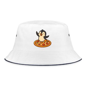 Tanzender Pinguin Pizza Pizzaliebhaber Spaß - Bucket Hat - Weiß/Navy - Vorne
