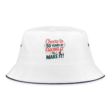 50 Fake It Until I Make It Birthday - Bucket Hat - Weiß/Navy - Vorne