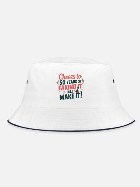 50 Faking It Till I Make It Birthday - Bucket Hat - white/navy - Front