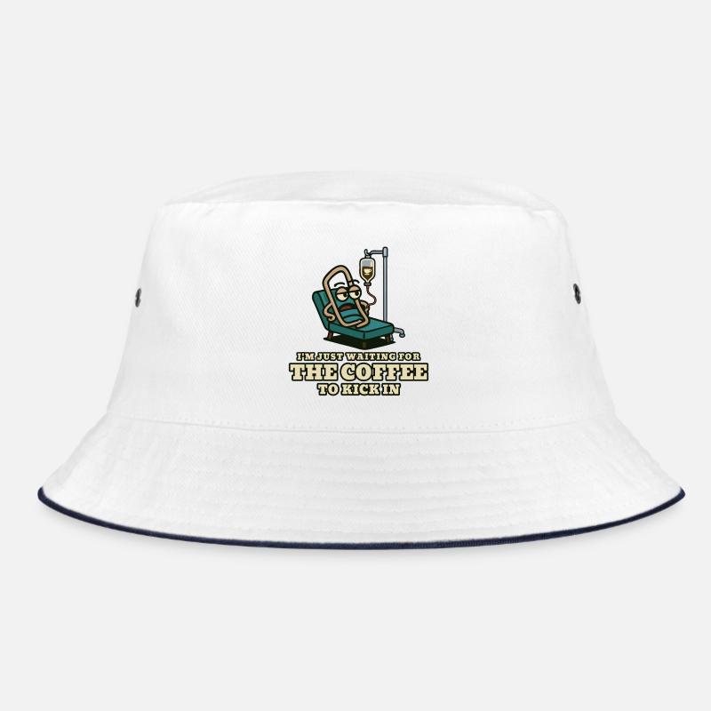 Kaffeekick: Wartender Patient - Bucket Hat - Weiß/Navy