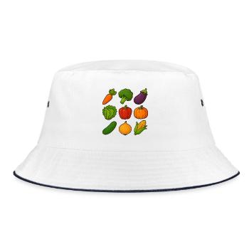 Collection of colorful vegetable illustrations in cartoon style - Bucket Hat - white/navy - Front