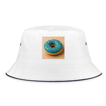 Donut mit Blauem Zuckerguss - Bucket Hat - Weiß/Navy - Vorne