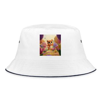 Kitten jumps through the kingdom of flowers - Bucket Hat - white/navy - Front