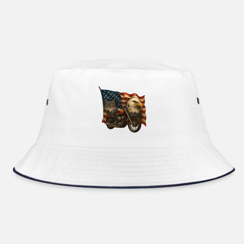 Hubschrauber, Wolf und Adler auf US-Flagge Bucket Hat