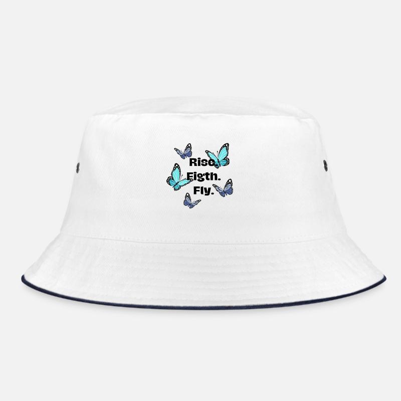 Steigen. Kämpfen. Fliege - Schmetterling - Bucket Hat - Weiß/Navy