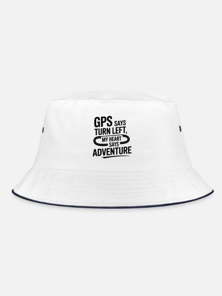 GPS Says Turn Left My Heart Says Adventure GIS - Bucket Hat - white/navy - Front