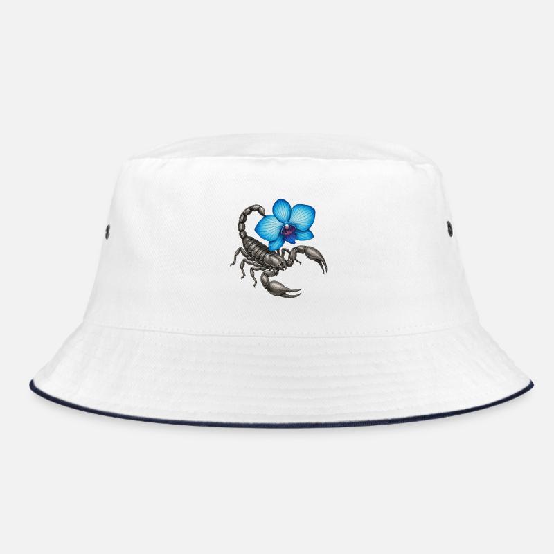 Skorpion mit blauer Orchidee - Bucket Hat - Weiß/Navy