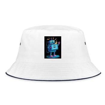 404 Bot – Gehirn nicht gefunden - Bucket Hat - Weiß/Navy - Vorne