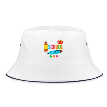 Hello School Shirt Back to School Kawaii Style - Bucket Hat - white/navy - Front