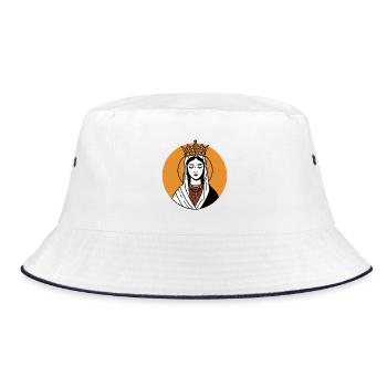 Gekrönter Heiliger mit Kreuz im mittelalterlichen Ikonenstil - Bucket Hat - Weiß/Navy - Vorne