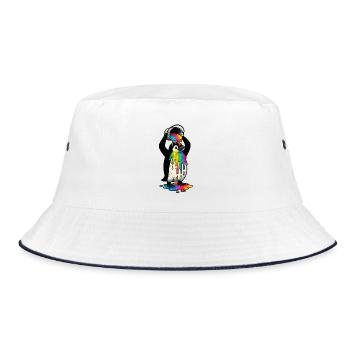 Bunter Pinguin mit Farbeimer - Bucket Hat - Weiß/Navy - Vorne