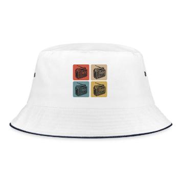Vintage Radio Design - Bucket Hat - Weiß/Navy - Vorne