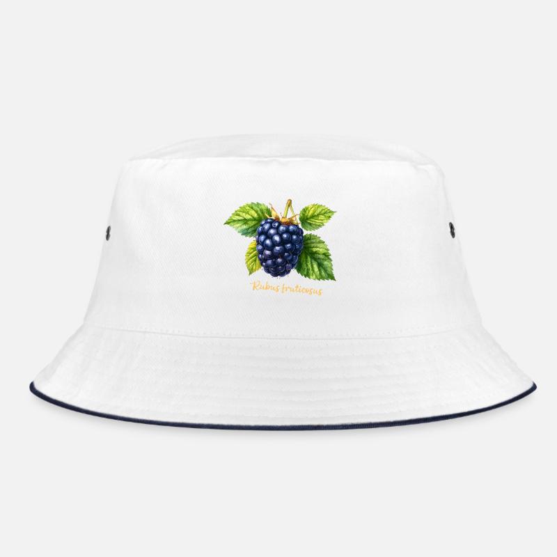 Brombeere – Botanisches Aquarell im Vintage-Stil - Bucket Hat - Weiß/Navy