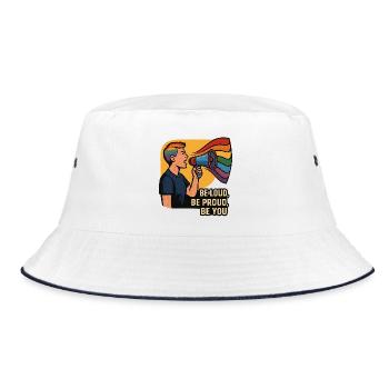 LGBTQ-Regenbogen-Megaphon-Illustration - Bucket Hat - Weiß/Navy - Vorne