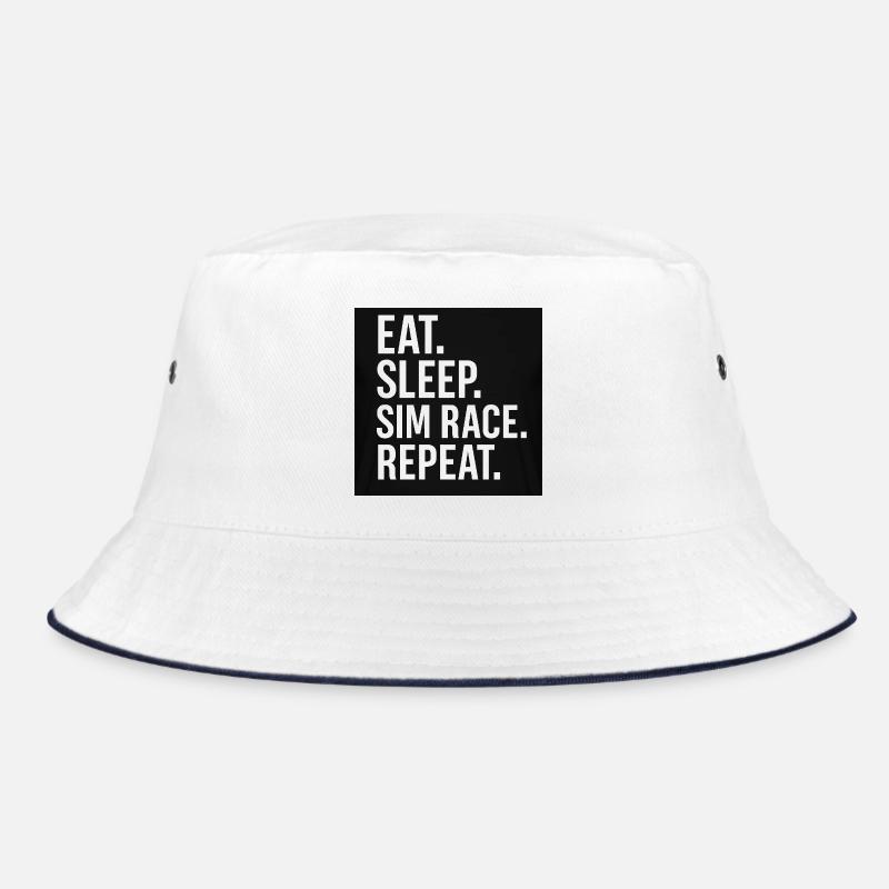 EAT.SLEEP.SIM RACE.REPEAT - Bucket Hat - Weiß/Navy