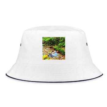 Wasserfall im Grünen Naturdesign - Bucket Hat - Weiß/Navy - Vorne