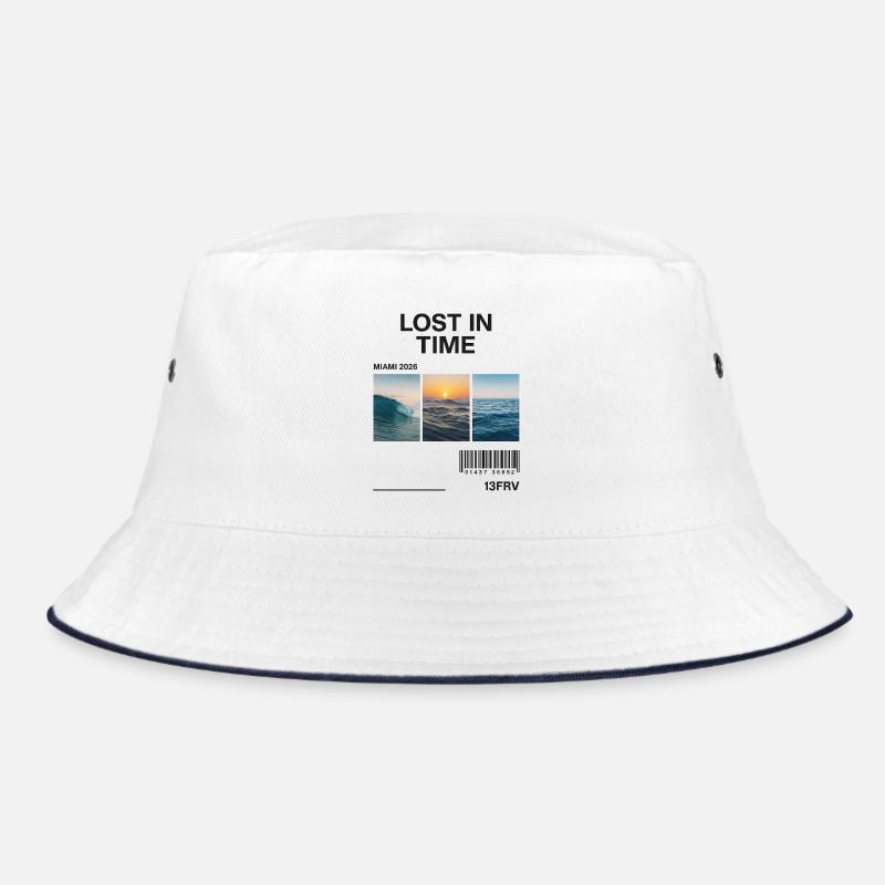Verlorene Zeit: Miami Waves Triptychon - Bucket Hat - Weiß/Navy