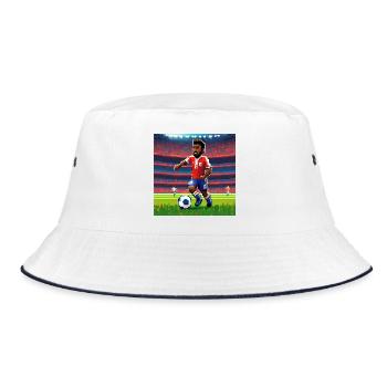 Pixel-Spieler-Charakter auf dem Spielfeld - Bucket Hat - Weiß/Navy - Vorne