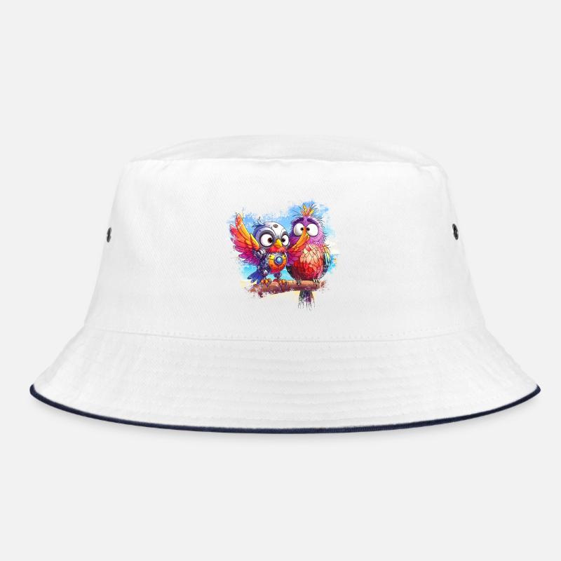 Beach robot birds, light, joy, colors - Bucket Hat - white/navy