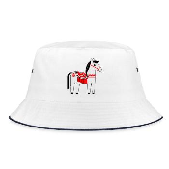 Buntes Dalapferd Skandi Design – Folk Art Motiv - Bucket Hat - Weiß/Navy - Vorne