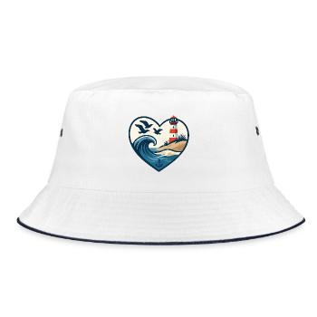 Herz am Meer Leuchtturm Wellen Ostseeliebe  - Bucket Hat - Weiß/Navy - Vorne