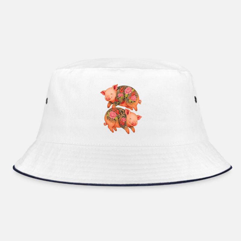 Floating Tattooed Piglets – Double Zen Ink - Bucket Hat - white/navy