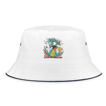Cuclillo Papagei Verspielte Zeichnung Design | Bunt - Bucket Hat - Weiß/Navy - Vorne
