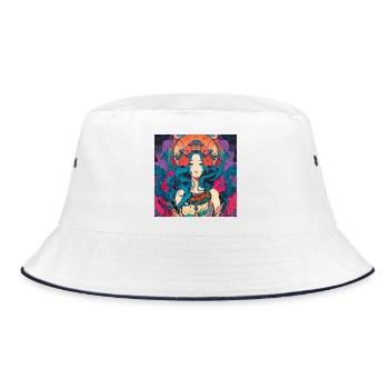Mystische Blumenfrau Psychedelic Rock Art Nouveau - Bucket Hat - Weiß/Navy - Vorne
