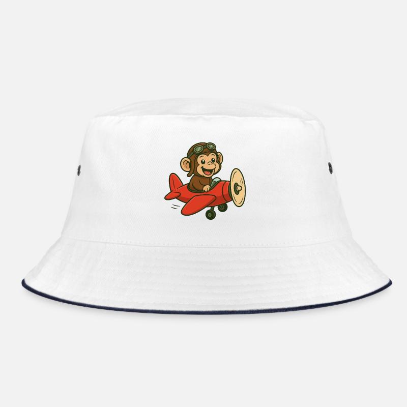 Laughing monkey in airplane with pilot goggles Bucket Hat