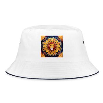 Sun Lion Mandala Design - Bucket Hat - white/navy - Front