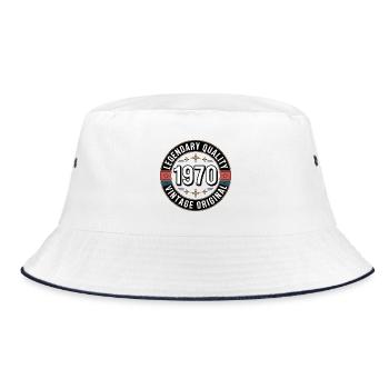 Vintage 1970 Retro Badge Design - Bucket Hat - Weiß/Navy - Vorne