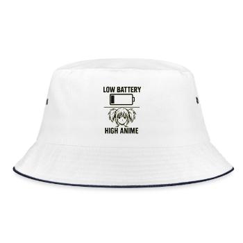 Anime Girl With Battery Warning - Bucket Hat - white/navy - Front