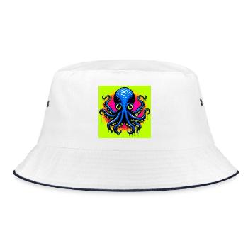 Krake - Bucket Hat - Weiß/Navy - Vorne
