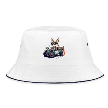 Vintage Fox Racer mit Flammen - Bucket Hat - Weiß/Navy - Vorne