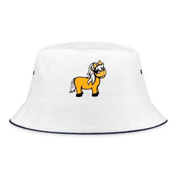 Pferd Mädchen weiblich süß hübsche Schleife Frau - Bucket Hat - Weiß/Navy - Vorne