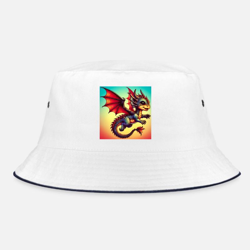 Drache - Bucket Hat - Weiß/Navy