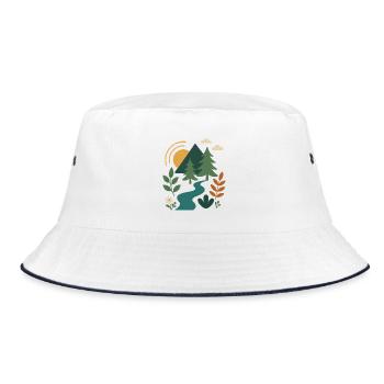 Serene Forest Mountain Scene Design - Bucket Hat - white/navy - Front
