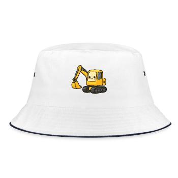 Niedlicher Bagger mit Kulleraugen - Bucket Hat - Weiß/Navy - Vorne