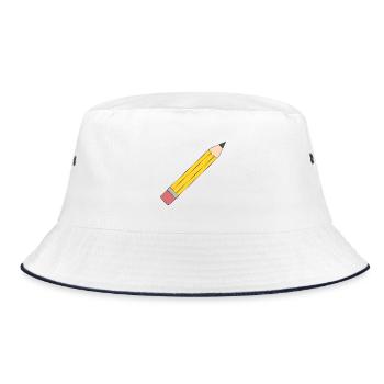 Lebendige gelbe Bleistift-Illustration - Bucket Hat - Weiß/Navy - Vorne