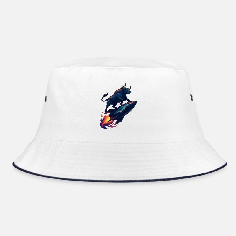 Aktien Bulle Stier Chart Gewinn Rakete Geschenk - Bucket Hat - Weiß/Navy