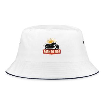 Born to Ride – Motorcycle Shirt - Bucket Hat - Weiß/Navy - Vorne