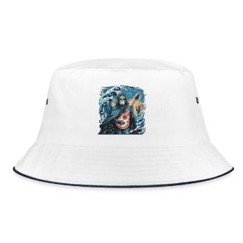 Mystic Ocean Wave with Ghostly Musician - Bucket Hat - white/navy - Front