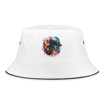 Himmlischer Gitarrist Kunst Illustration - Bucket Hat - Weiß/Navy - Vorne