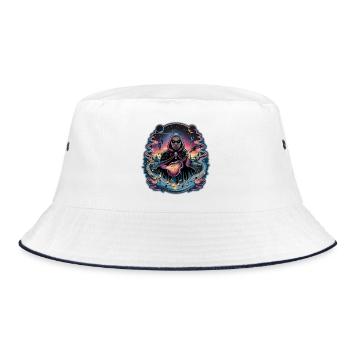 Mystischer Astronaut Musiker Illustration - Bucket Hat - Weiß/Navy - Vorne