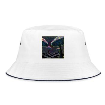 Psychedelische Pilzwaldszene - Bucket Hat - Weiß/Navy - Vorne