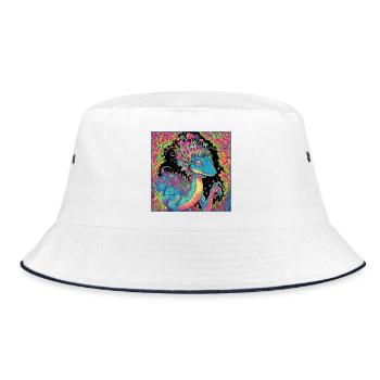 Psychedelic Forest Dragon Illustration - Bucket Hat - white/navy - Front